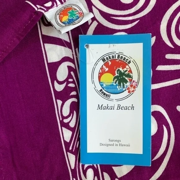 Makai Beach Hawaiian Purple Floral Rayon Scarf Wrap Sarong 64"x46" Shawl NWT - Picture 6 of 7